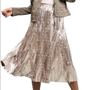 Anthropologie Maeve Eclat Silver Pleated Skirt